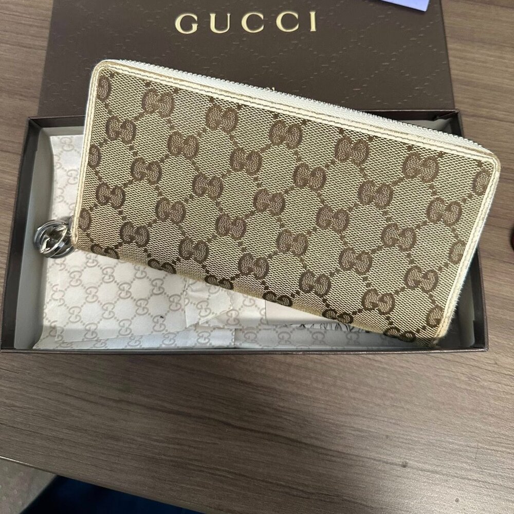 Gucci Brown & Cream GG Canvas Long Wallet